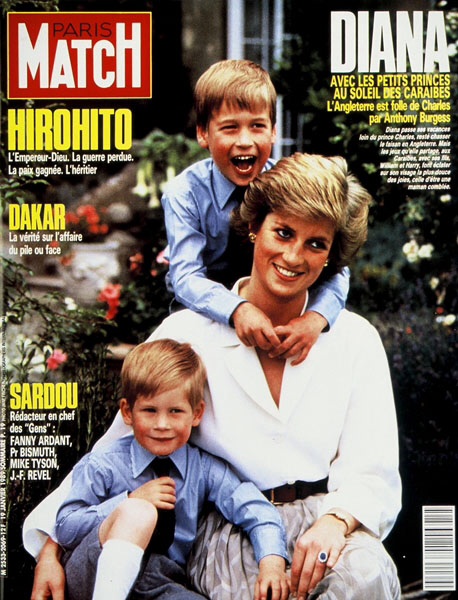 OUR MEMORY OF PRINCESS DIANA IN THE PRESS 19 JANUARY 1989: COVER OF FRENCH MAGAZINE PARIS MATCH WITH WILLIAM & HARRY